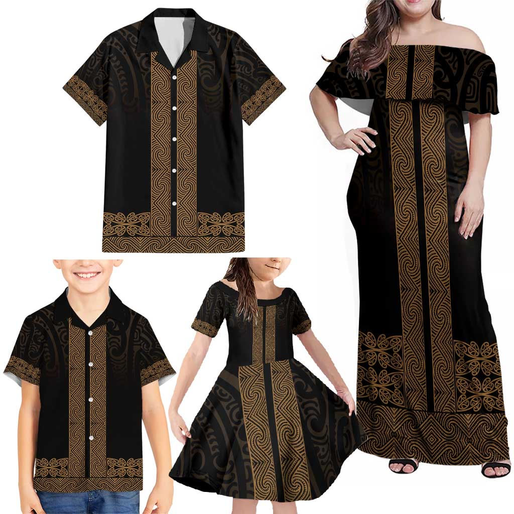 New Zealand Maori Kowhaiwhai Family Matching Off Shoulder Maxi Dress and Hawaiian Shirt Parauri Maui and Mangopare LT9 - Polynesian Pride