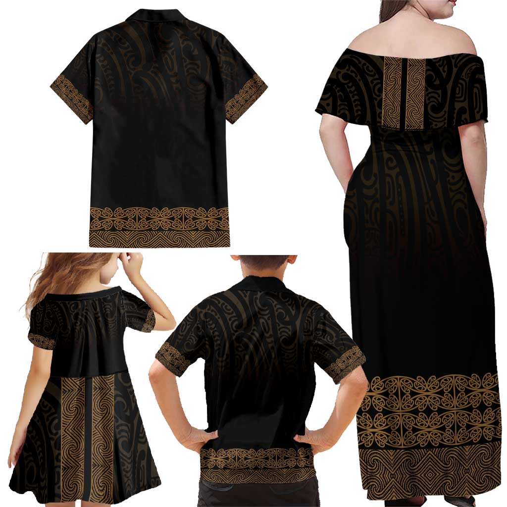 New Zealand Maori Kowhaiwhai Family Matching Off Shoulder Maxi Dress and Hawaiian Shirt Parauri Maui and Mangopare LT9 - Polynesian Pride