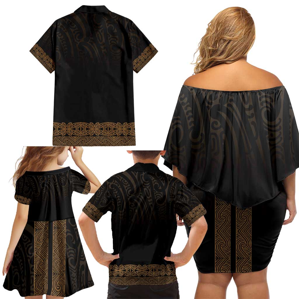 New Zealand Maori Kowhaiwhai Family Matching Off Shoulder Short Dress and Hawaiian Shirt Parauri Maui and Mangopare LT9 - Polynesian Pride
