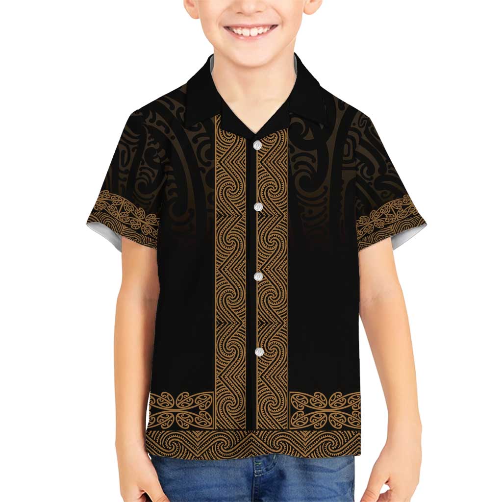 New Zealand Maori Kowhaiwhai Family Matching Off Shoulder Short Dress and Hawaiian Shirt Parauri Maui and Mangopare LT9 Son's Shirt Brown - Polynesian Pride