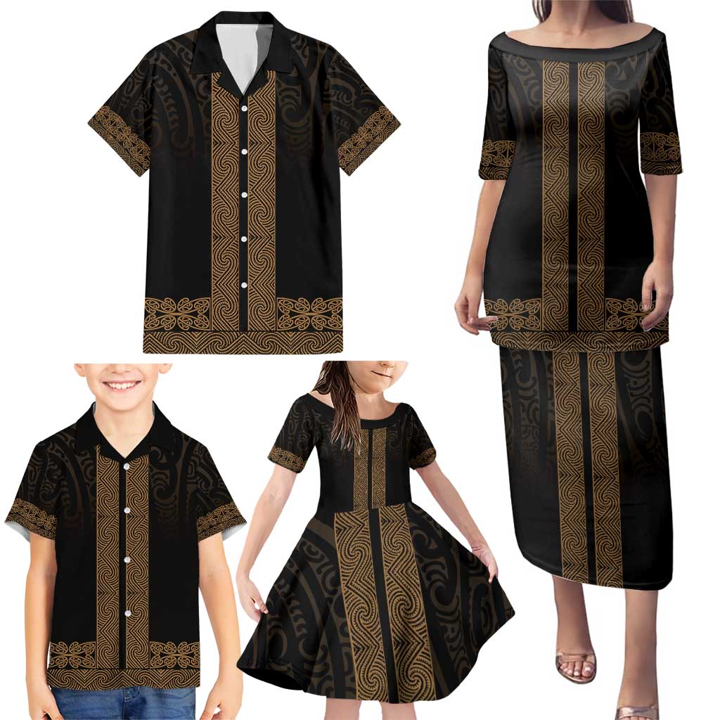 New Zealand Maori Kowhaiwhai Family Matching Puletasi and Hawaiian Shirt Parauri Maui and Mangopare