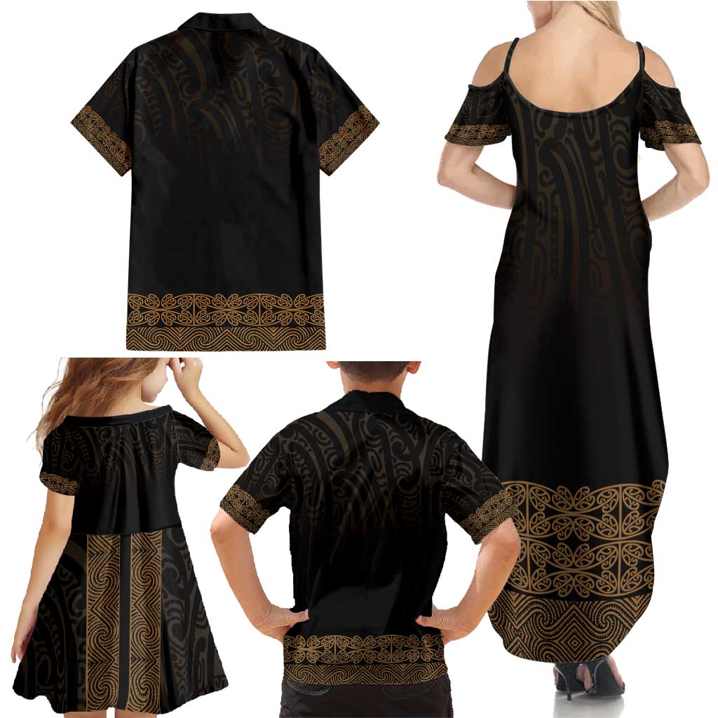 New Zealand Maori Kowhaiwhai Family Matching Summer Maxi Dress and Hawaiian Shirt Parauri Maui and Mangopare LT9 - Polynesian Pride