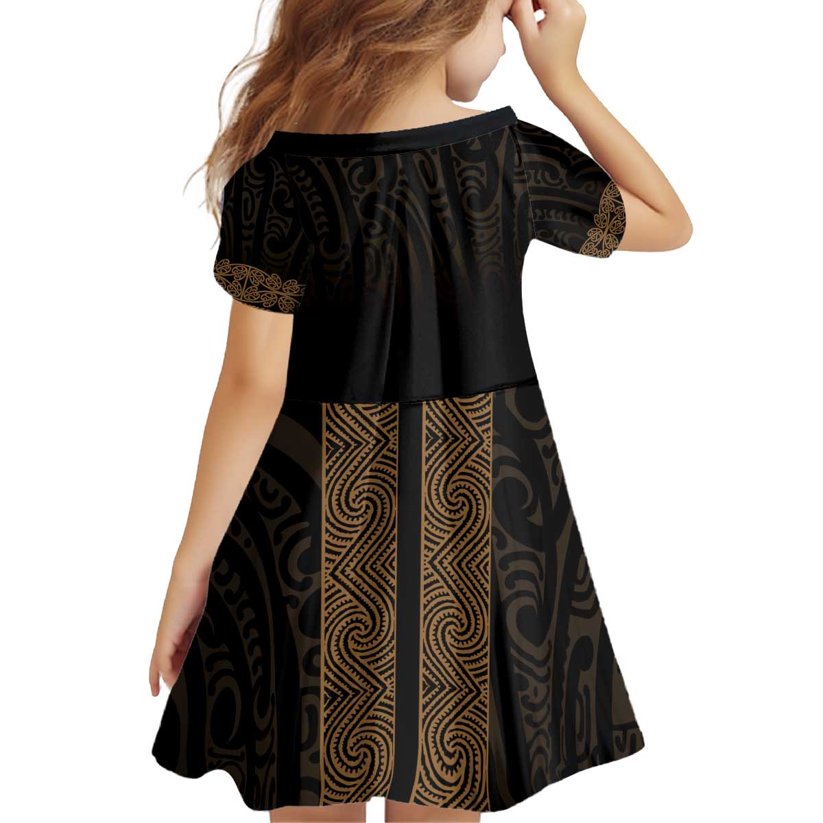 New Zealand Maori Kowhaiwhai Kid Short Sleeve Dress Parauri Maui and Mangopare LT9 - Polynesian Pride