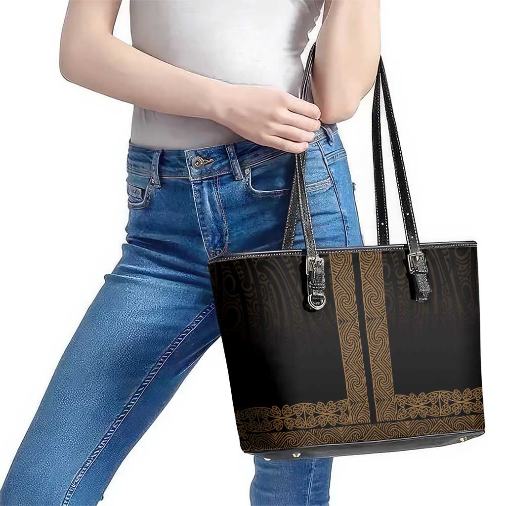 New Zealand Maori Kowhaiwhai Leather Tote Bag Parauri Maui and Mangopare