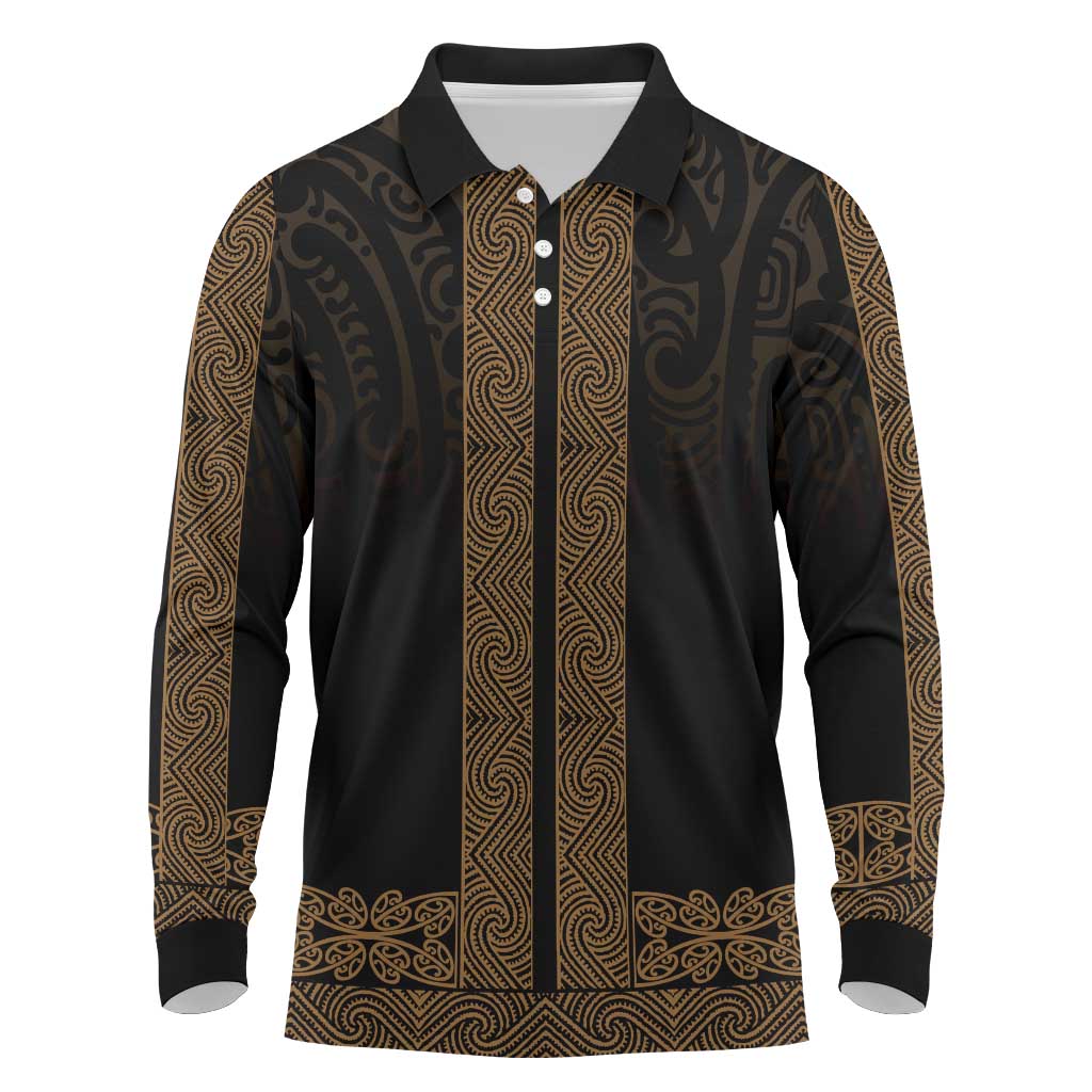 New Zealand Maori Kowhaiwhai Long Sleeve Polo Shirt Parauri Maui and Mangopare