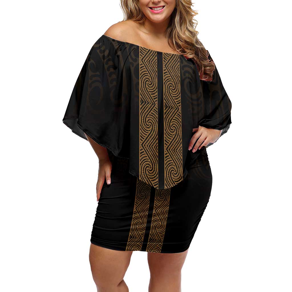 New Zealand Maori Kowhaiwhai Off Shoulder Short Dress Parauri Maui and Mangopare LT9 Women Brown - Polynesian Pride