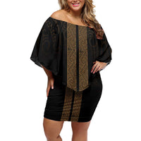 New Zealand Maori Kowhaiwhai Off Shoulder Short Dress Parauri Maui and Mangopare LT9 Women Brown - Polynesian Pride
