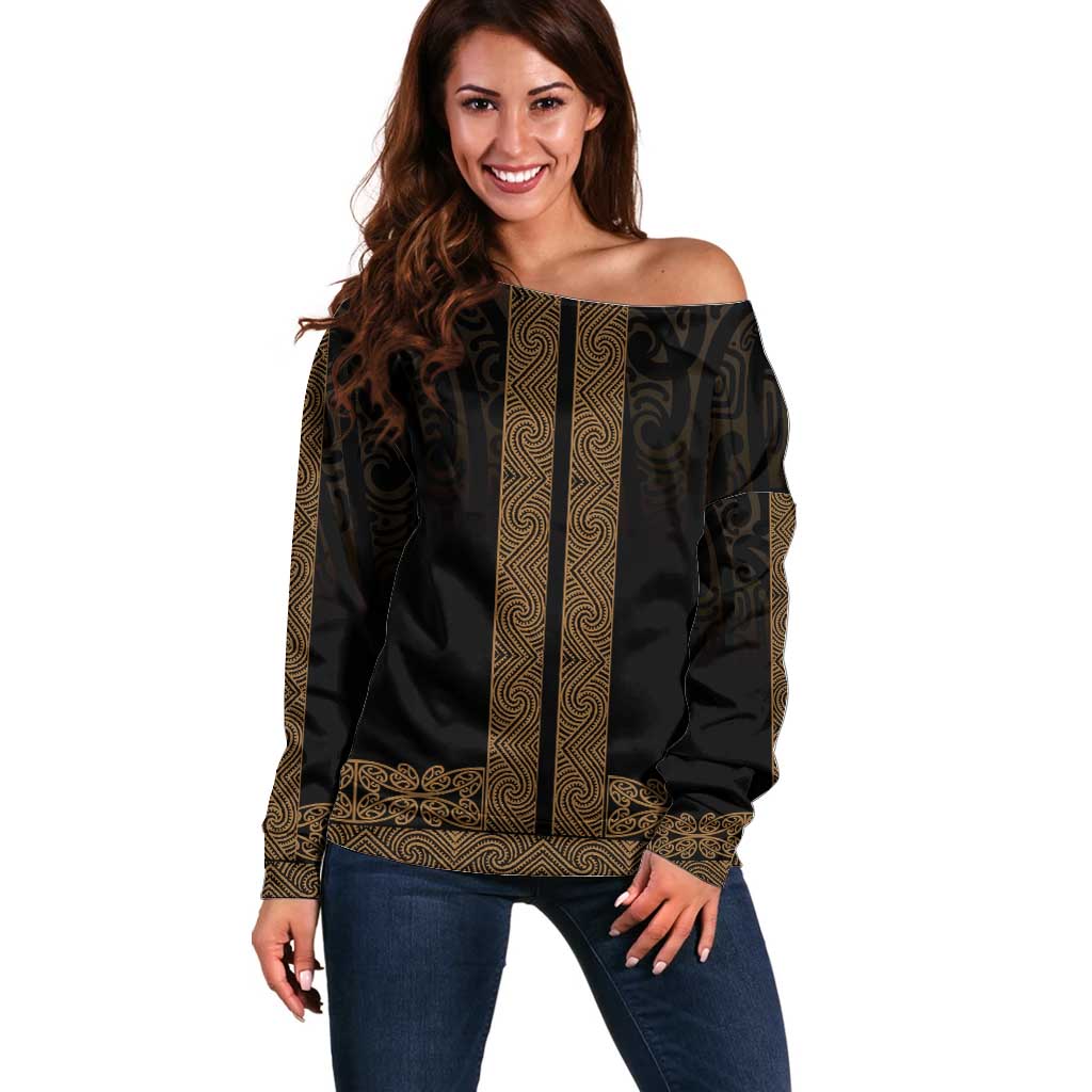New Zealand Maori Kowhaiwhai Off Shoulder Sweater Parauri Maui and Mangopare