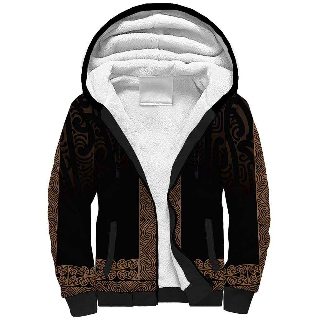 New Zealand Maori Kowhaiwhai Sherpa Hoodie Parauri Maui and Mangopare LT9 Unisex Brown - Polynesian Pride