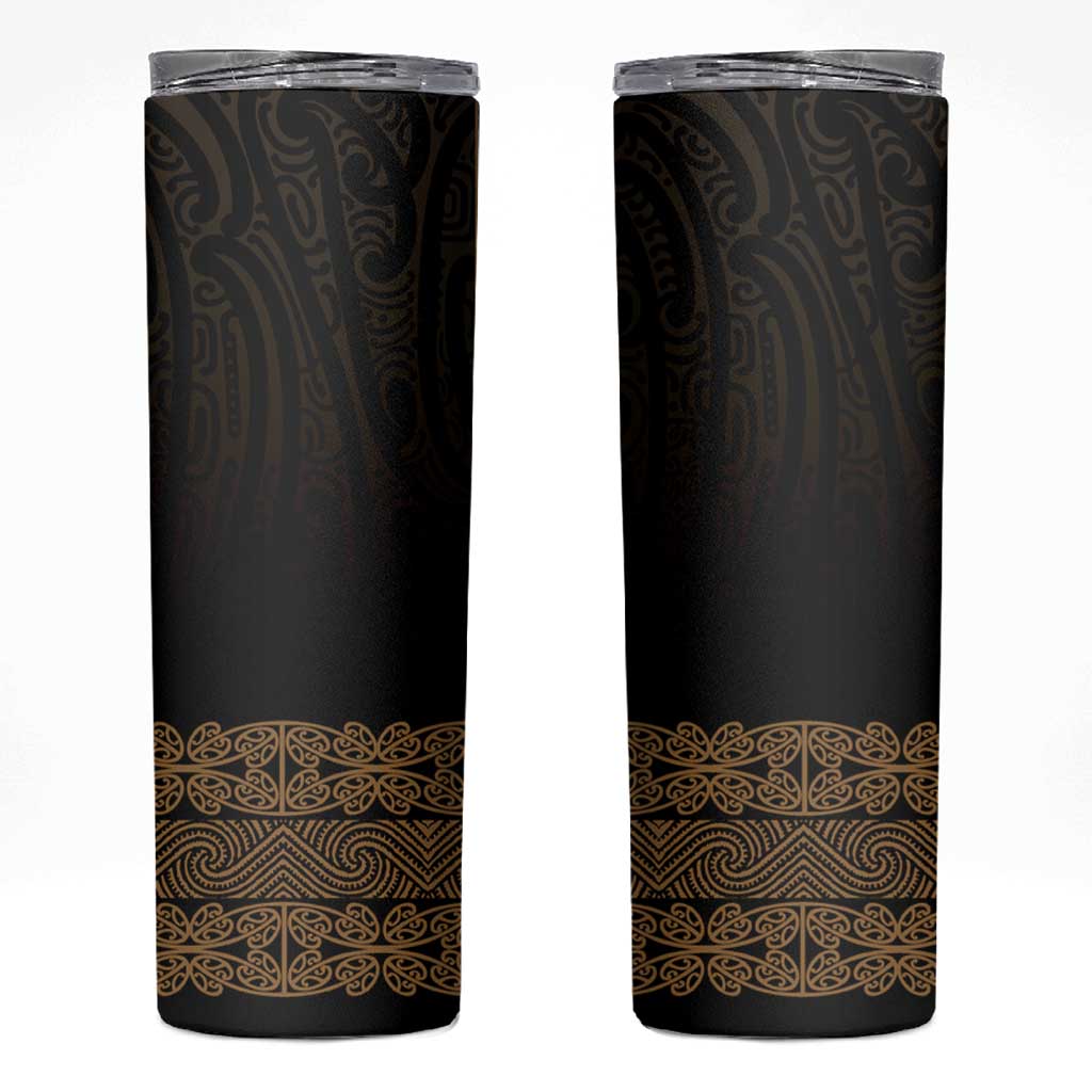 New Zealand Maori Kowhaiwhai Skinny Tumbler Parauri Maui and Mangopare LT9 Brown - Polynesian Pride