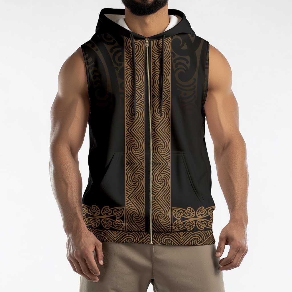 New Zealand Maori Kowhaiwhai Sleeveless Zip Hoodie Parauri Maui and Mangopare - Polynesian Pride