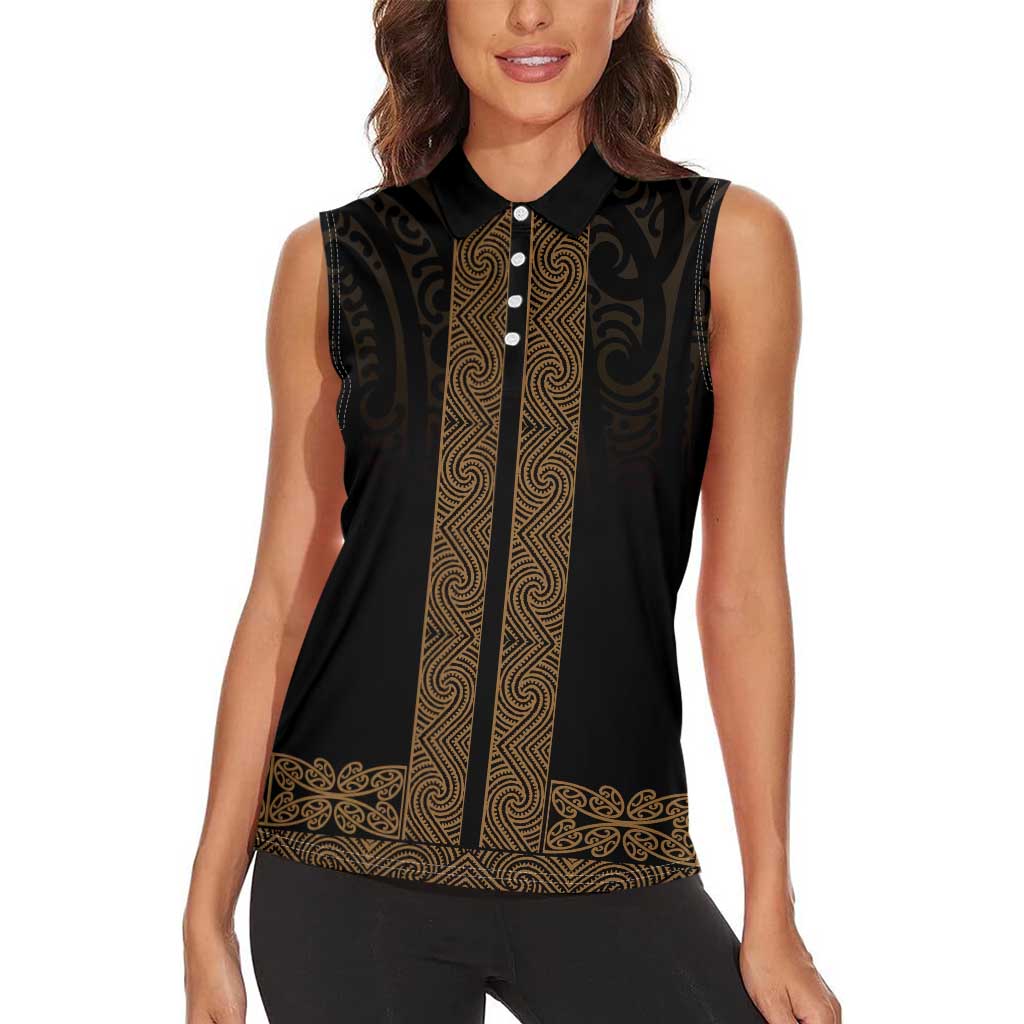 New Zealand Maori Kowhaiwhai Women Sleeveless Polo Shirt Parauri Maui and Mangopare