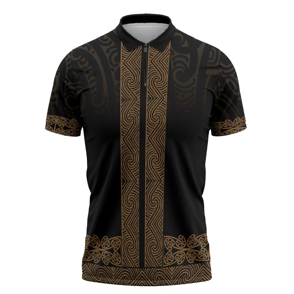 New Zealand Maori Kowhaiwhai Zipper Polo Shirt Parauri Maui and Mangopare LT9 Brown - Polynesian Pride
