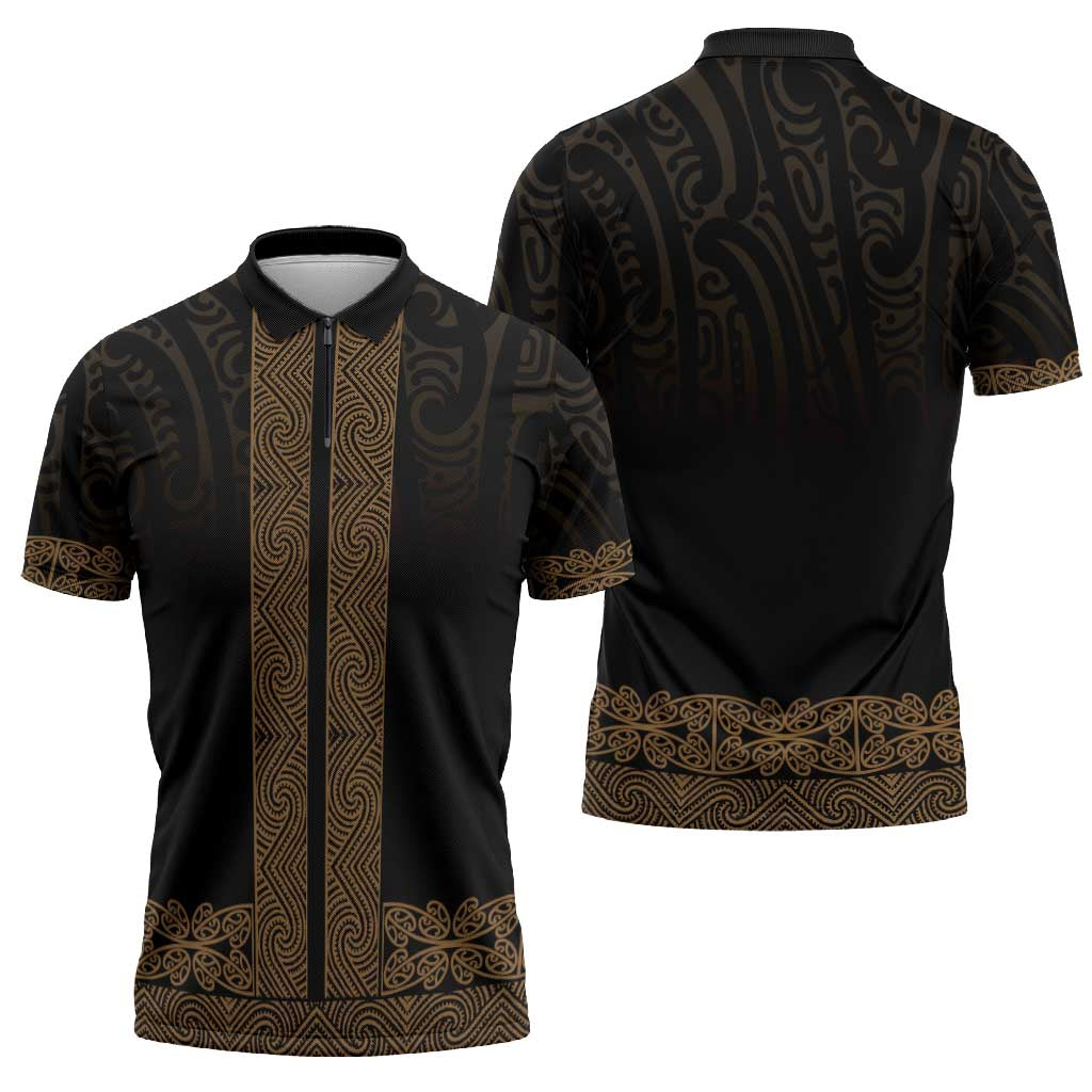 New Zealand Maori Kowhaiwhai Zipper Polo Shirt Parauri Maui and Mangopare LT9 - Polynesian Pride