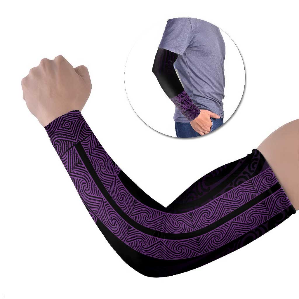 New Zealand Maori Kowhaiwhai Arm Sleeves Waiporoporo Maui and Mangopare LT9 Set of 2 Purple - Polynesian Pride