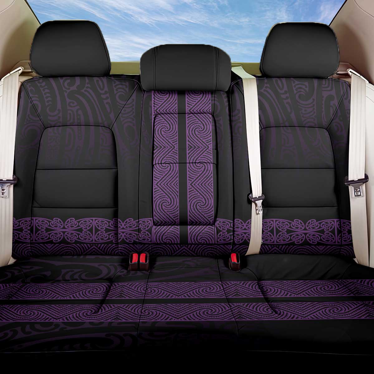 New Zealand Maori Kowhaiwhai Back Car Seat Cover Waiporoporo Maui and Mangopare LT9 One Size Purple - Polynesian Pride
