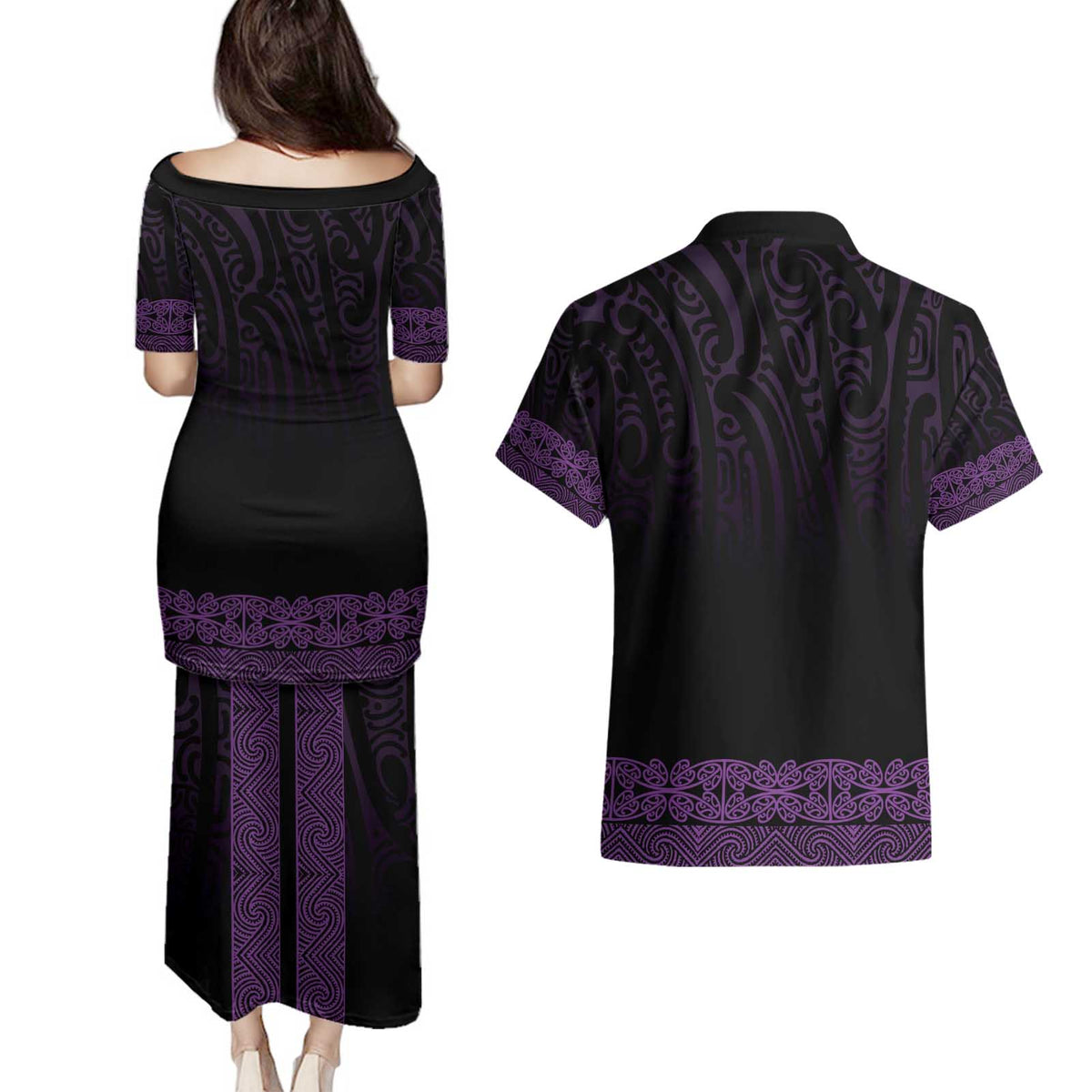 New Zealand Maori Kowhaiwhai Couples Matching Puletasi and Hawaiian Shirt Waiporoporo Maui and Mangopare LT9 - Polynesian Pride