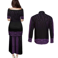 New Zealand Maori Kowhaiwhai Couples Matching Puletasi and Long Sleeve Button Shirt Waiporoporo Maui and Mangopare LT9 - Polynesian Pride