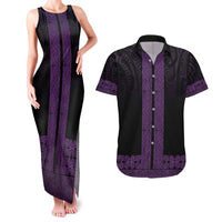 New Zealand Maori Kowhaiwhai Couples Matching Tank Maxi Dress and Hawaiian Shirt Waiporoporo Maui and Mangopare LT9 Purple - Polynesian Pride
