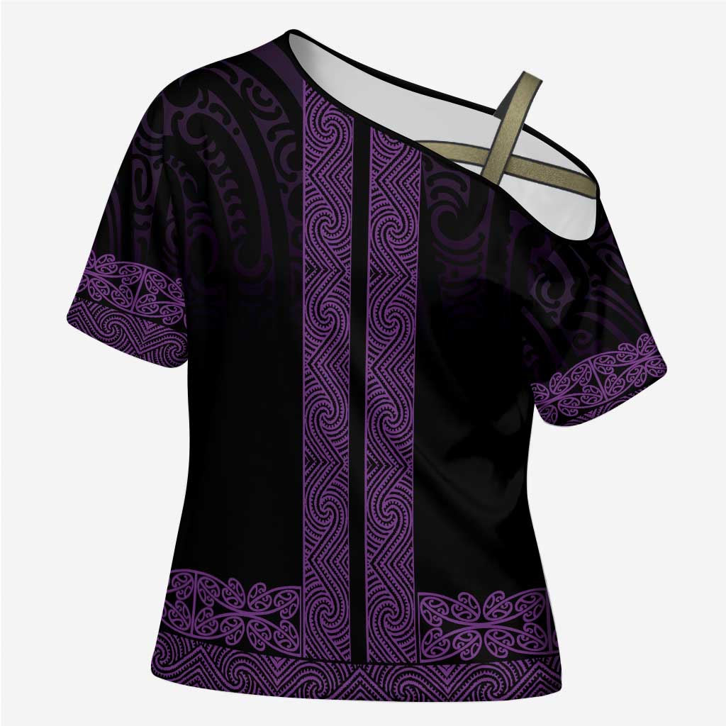 New Zealand Maori Kowhaiwhai Cross Shoulder Shirt Waiporoporo Maui and Mangopare - Polynesian Pride