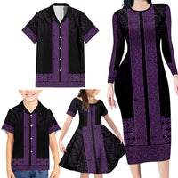 New Zealand Maori Kowhaiwhai Family Matching Long Sleeve Bodycon Dress and Hawaiian Shirt Waiporoporo Maui and Mangopare LT9 - Polynesian Pride