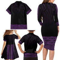 New Zealand Maori Kowhaiwhai Family Matching Long Sleeve Bodycon Dress and Hawaiian Shirt Waiporoporo Maui and Mangopare LT9 - Polynesian Pride