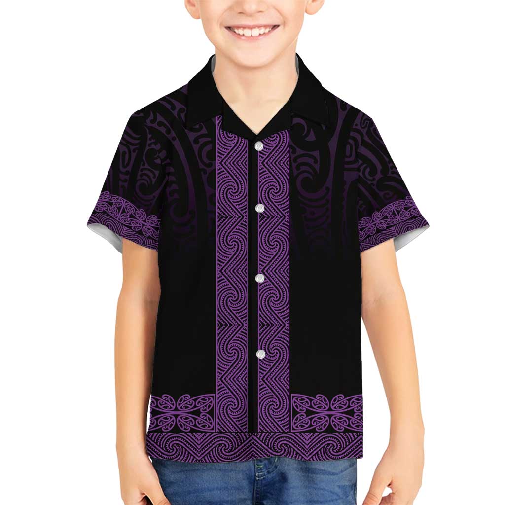 New Zealand Maori Kowhaiwhai Family Matching Long Sleeve Bodycon Dress and Hawaiian Shirt Waiporoporo Maui and Mangopare LT9 Son's Shirt Purple - Polynesian Pride