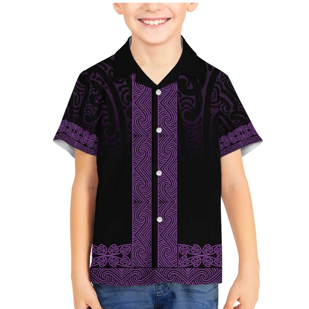 New Zealand Maori Kowhaiwhai Family Matching Mermaid Dress and Hawaiian Shirt Waiporoporo Maui and Mangopare LT9 Son's Shirt Purple - Polynesian Pride