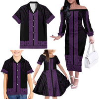 New Zealand Maori Kowhaiwhai Family Matching Off The Shoulder Long Sleeve Dress and Hawaiian Shirt Waiporoporo Maui and Mangopare LT9 - Polynesian Pride