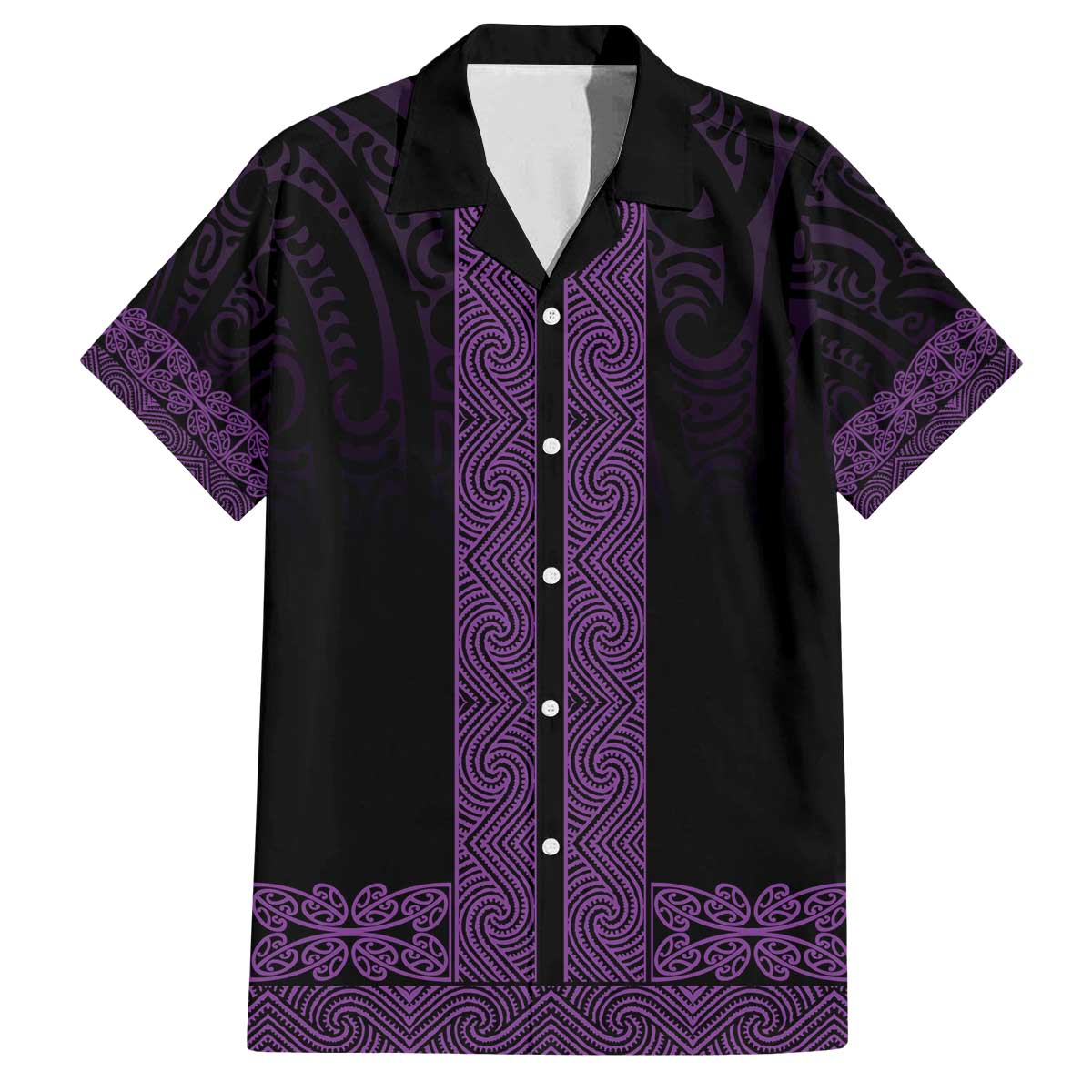 New Zealand Maori Kowhaiwhai Family Matching Off The Shoulder Long Sleeve Dress and Hawaiian Shirt Waiporoporo Maui and Mangopare LT9 Dad's Shirt - Short Sleeve Purple - Polynesian Pride