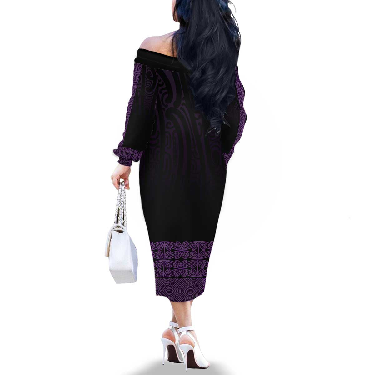 New Zealand Maori Kowhaiwhai Family Matching Off The Shoulder Long Sleeve Dress and Hawaiian Shirt Waiporoporo Maui and Mangopare LT9 - Polynesian Pride