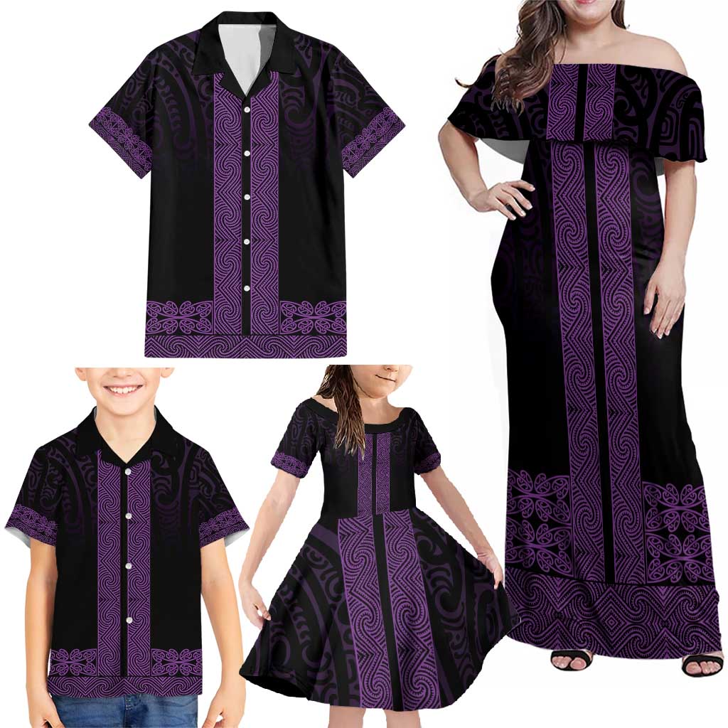 New Zealand Maori Kowhaiwhai Family Matching Off Shoulder Maxi Dress and Hawaiian Shirt Waiporoporo Maui and Mangopare LT9 - Polynesian Pride