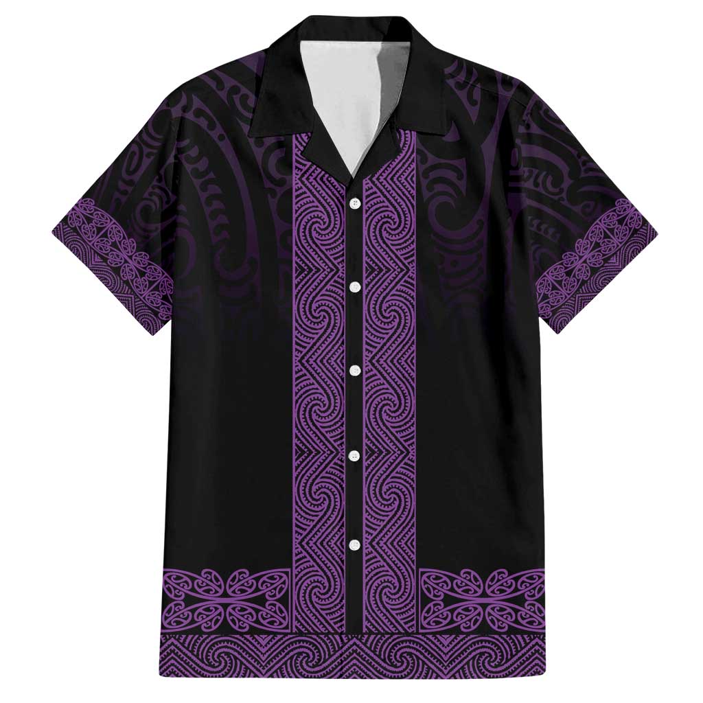 New Zealand Maori Kowhaiwhai Family Matching Off Shoulder Maxi Dress and Hawaiian Shirt Waiporoporo Maui and Mangopare LT9 Dad's Shirt - Short Sleeve Purple - Polynesian Pride