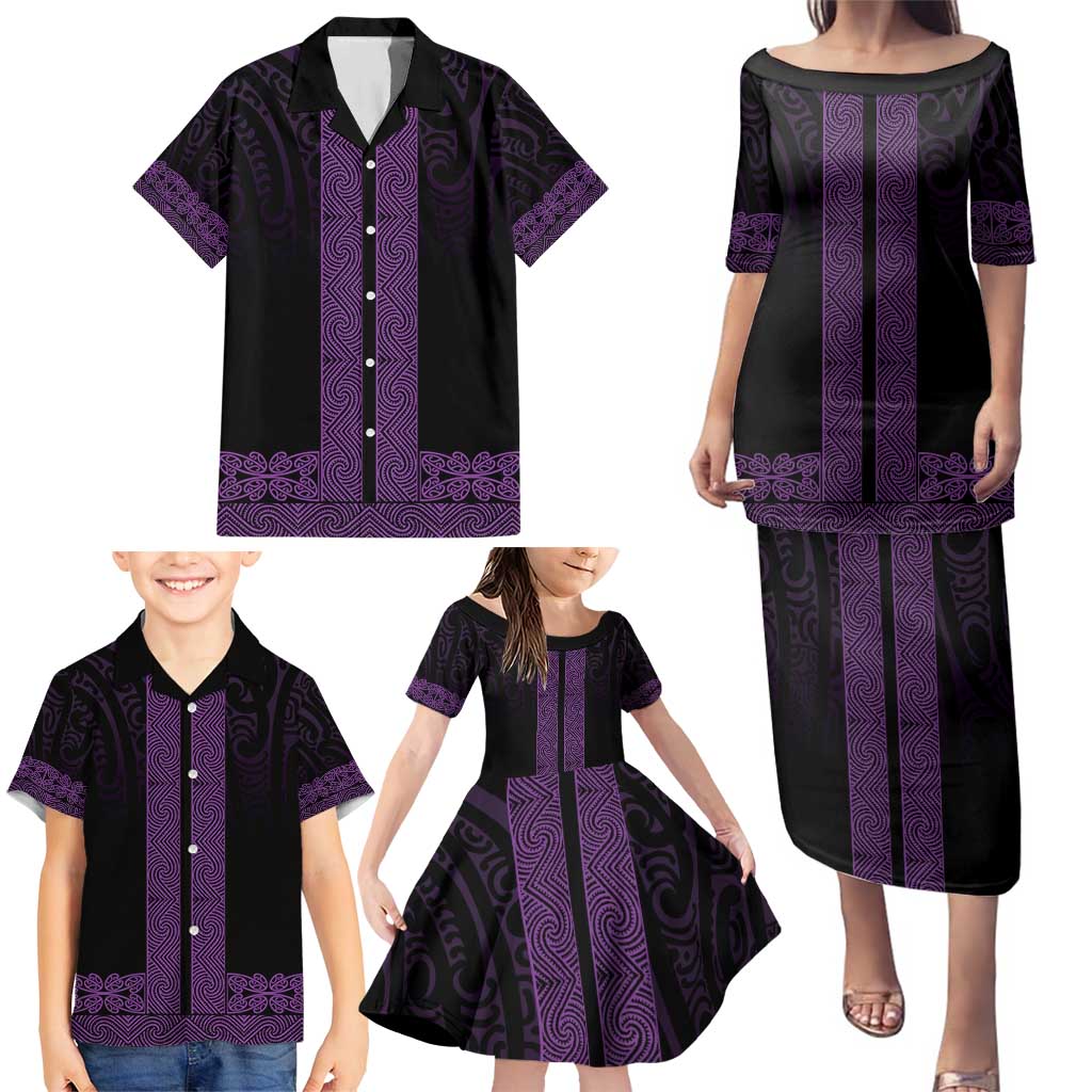 New Zealand Maori Kowhaiwhai Family Matching Puletasi and Hawaiian Shirt Waiporoporo Maui and Mangopare