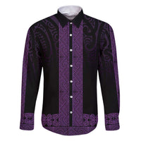New Zealand Maori Kowhaiwhai Family Matching Puletasi and Hawaiian Shirt Waiporoporo Maui and Mangopare LT9 Dad's Shirt - Long Sleeve Purple - Polynesian Pride