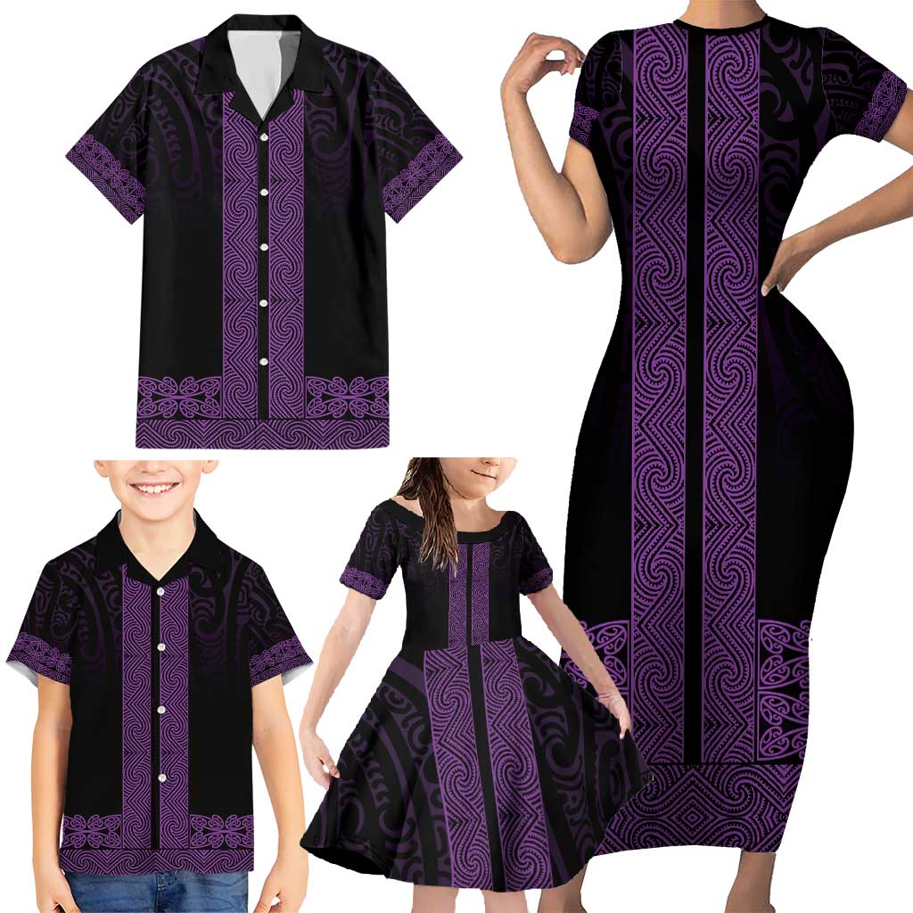 New Zealand Maori Kowhaiwhai Family Matching Short Sleeve Bodycon Dress and Hawaiian Shirt Waiporoporo Maui and Mangopare LT9 - Polynesian Pride
