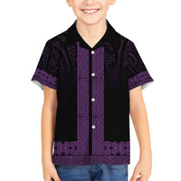 New Zealand Maori Kowhaiwhai Family Matching Short Sleeve Bodycon Dress and Hawaiian Shirt Waiporoporo Maui and Mangopare LT9 Son's Shirt Purple - Polynesian Pride