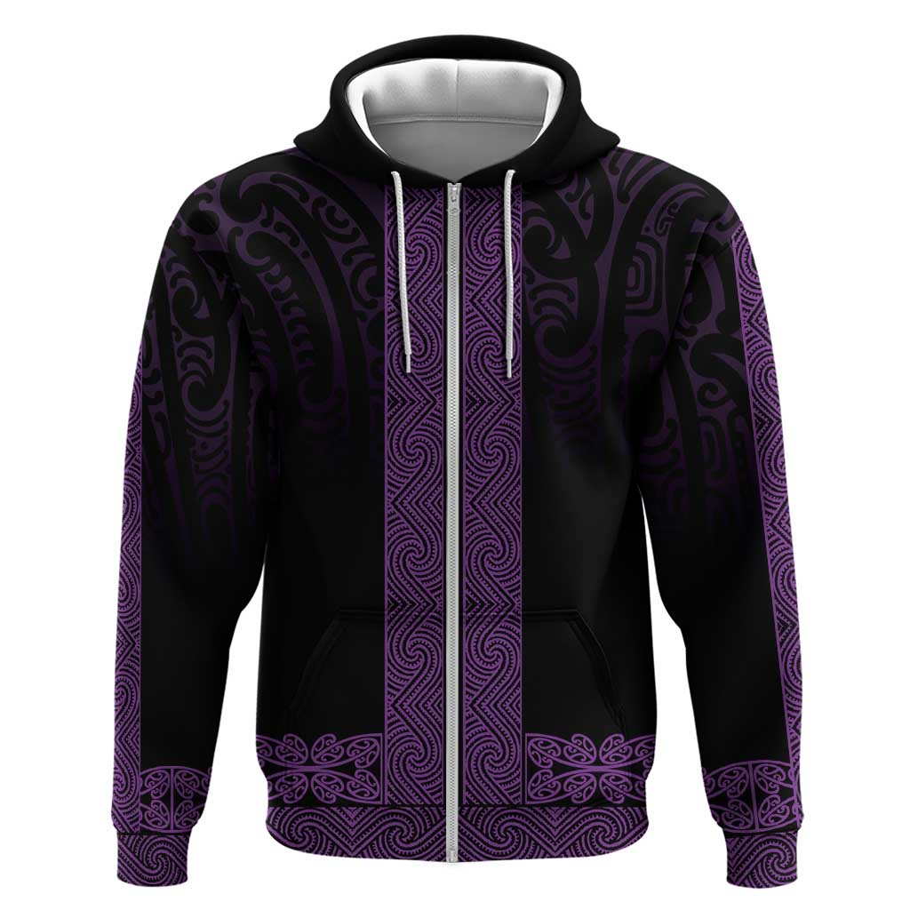 New Zealand Maori Kowhaiwhai Hoodie Waiporoporo Maui and Mangopare LT9 Zip Hoodie Purple - Polynesian Pride
