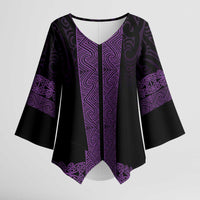 New Zealand Maori Kowhaiwhai Kimono Sleeve Blouse Waiporoporo Maui and Mangopare LT9 Female Purple - Polynesian Pride