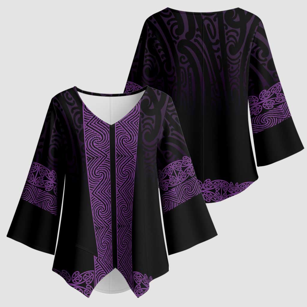 New Zealand Maori Kowhaiwhai Kimono Sleeve Blouse Waiporoporo Maui and Mangopare LT9 - Polynesian Pride