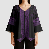New Zealand Maori Kowhaiwhai Kimono Sleeve Blouse Waiporoporo Maui and Mangopare LT9 - Polynesian Pride