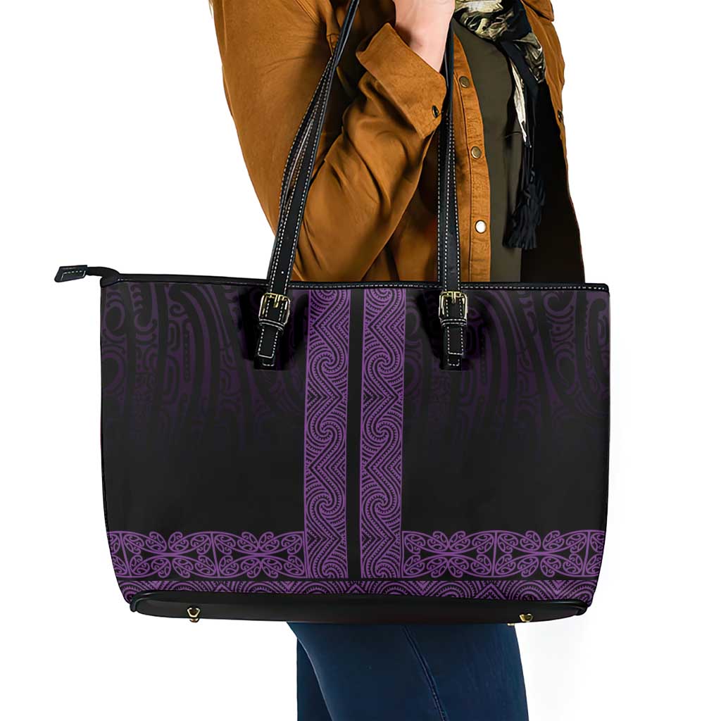 New Zealand Maori Kowhaiwhai Leather Tote Bag Waiporoporo Maui and Mangopare LT9 - Polynesian Pride