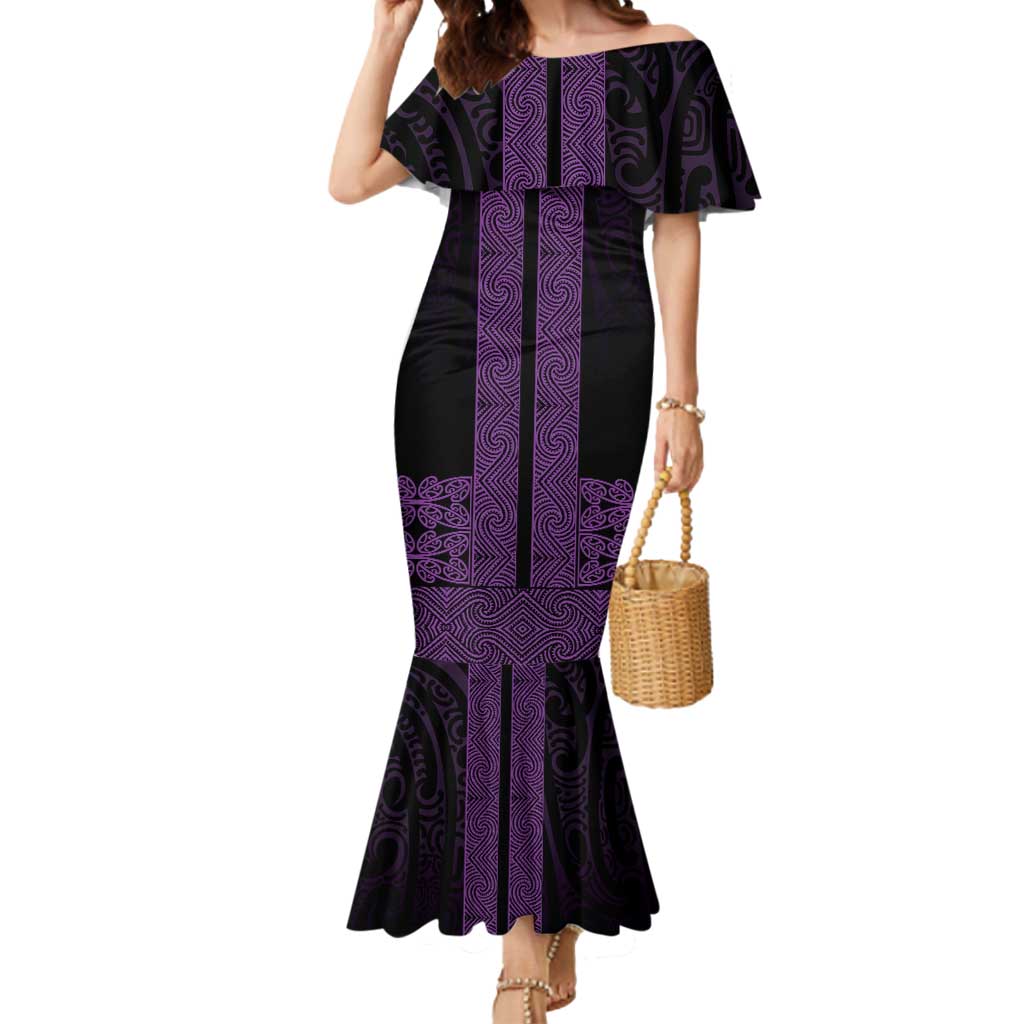New Zealand Maori Kowhaiwhai Mermaid Dress Waiporoporo Maui and Mangopare LT9 Women Purple - Polynesian Pride