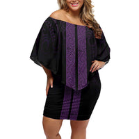New Zealand Maori Kowhaiwhai Off Shoulder Short Dress Waiporoporo Maui and Mangopare LT9 Women Purple - Polynesian Pride