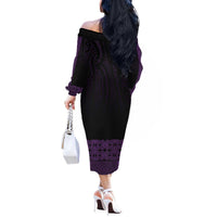 New Zealand Maori Kowhaiwhai Off The Shoulder Long Sleeve Dress Waiporoporo Maui and Mangopare LT9 - Polynesian Pride