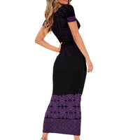 New Zealand Maori Kowhaiwhai Short Sleeve Bodycon Dress Waiporoporo Maui and Mangopare LT9 - Polynesian Pride
