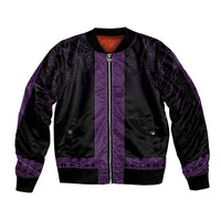 New Zealand Maori Kowhaiwhai Sleeve Zip Bomber Jacket Waiporoporo Maui and Mangopare LT9 Unisex Purple - Polynesian Pride