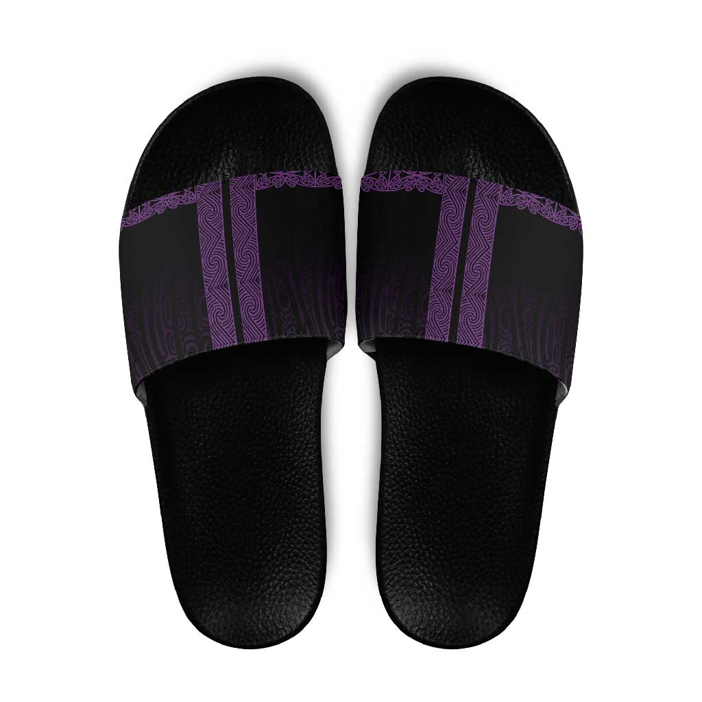 New Zealand Maori Kowhaiwhai Slide Sandals Waiporoporo Maui and Mangopare LT9 Purple - Polynesian Pride