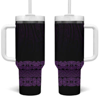 New Zealand Maori Kowhaiwhai Tumbler With Handle Waiporoporo Maui and Mangopare LT9 One Size: 40 oz Purple - Polynesian Pride