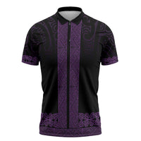 New Zealand Maori Kowhaiwhai Zipper Polo Shirt Waiporoporo Maui and Mangopare LT9 Purple - Polynesian Pride